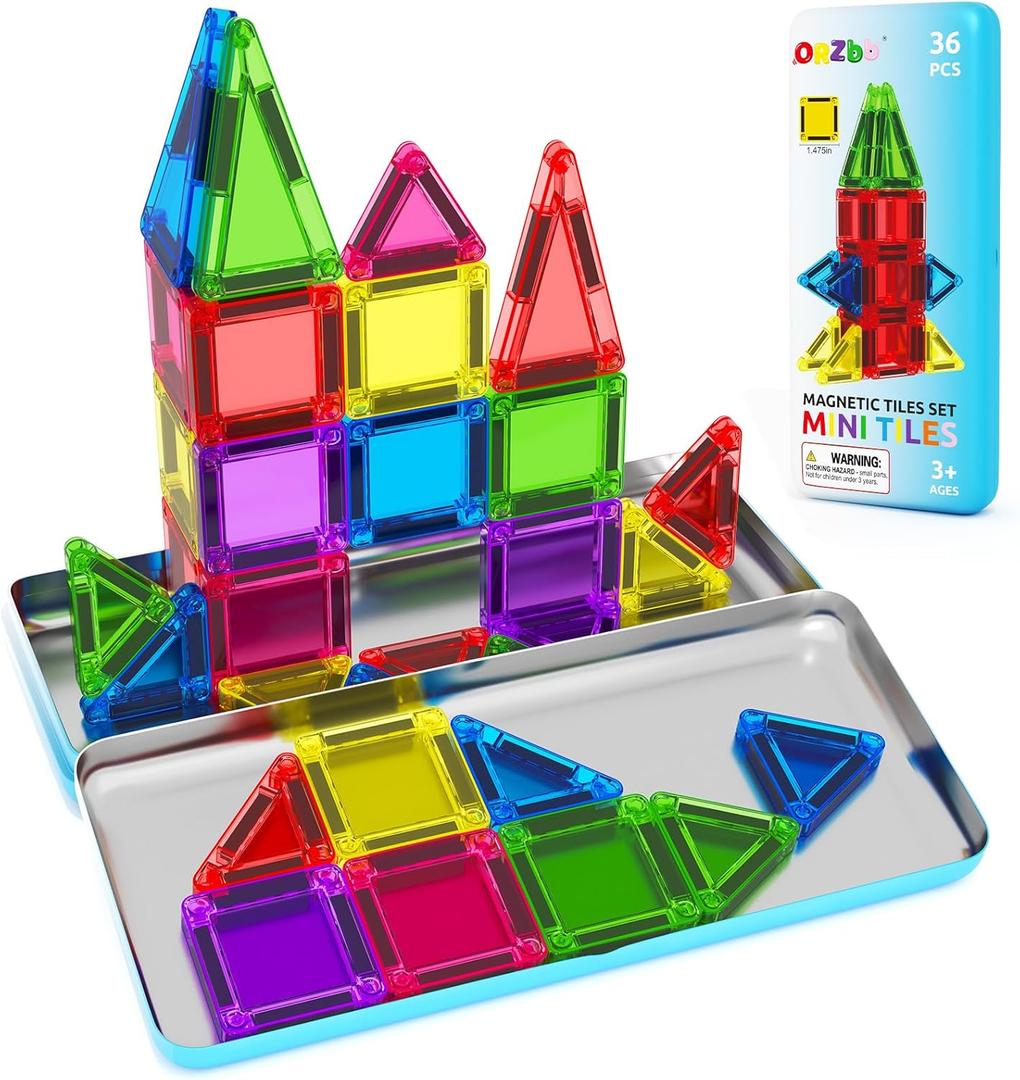 Magnetic Tiles Mini Travel Toddler Set, Magnetic Blocks Building Kids Toys & Games, Montessori Preschool Classroom Must Haves Educational Learning Sensory Toys for 3+ Year Old Boys Girls Birthday Gift (Color-5)