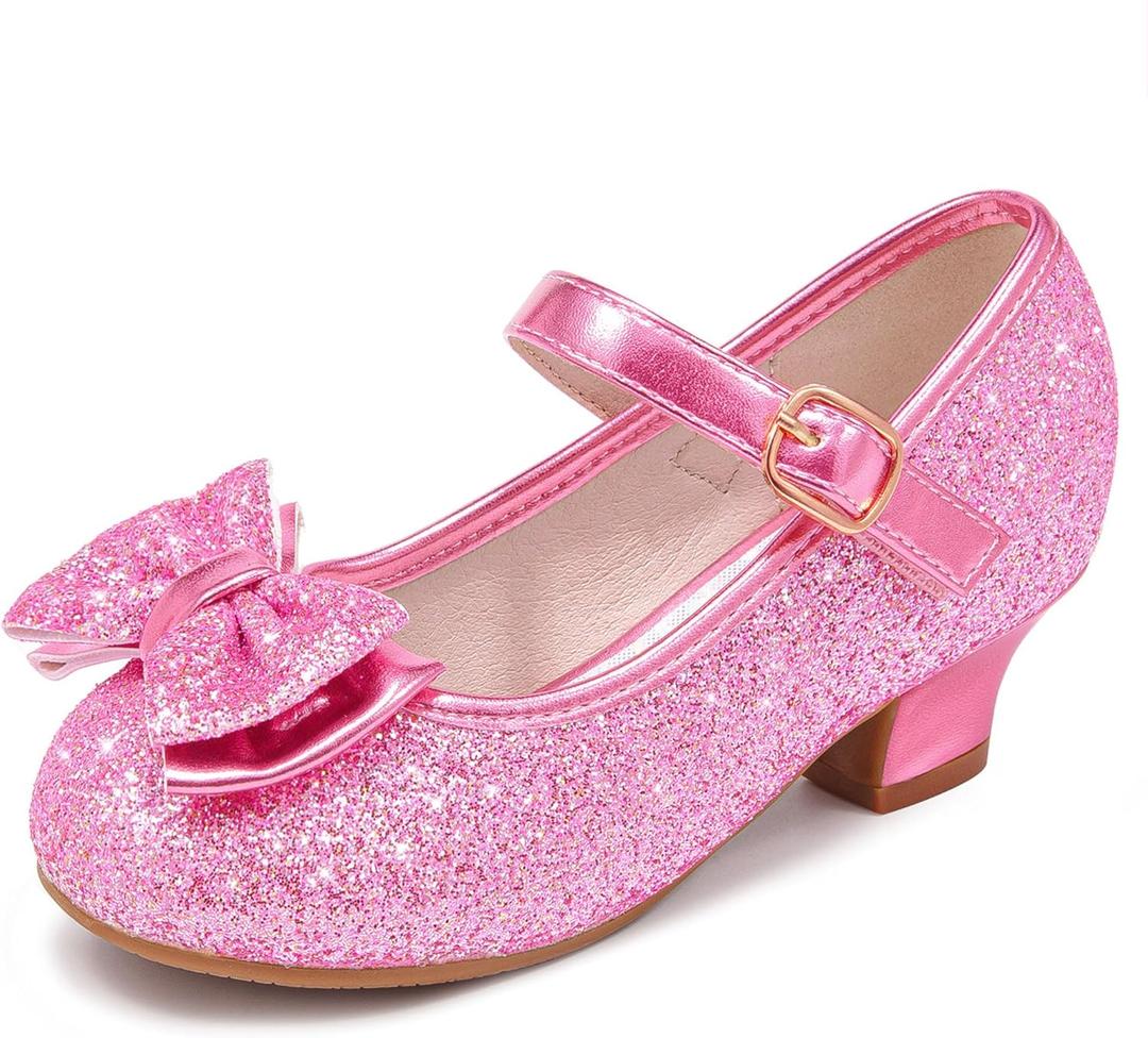 Walofou Flower Girls Wedding Party Heel Princess Shoes Flats for Kid Toddler (3 Big Kid, Pink)