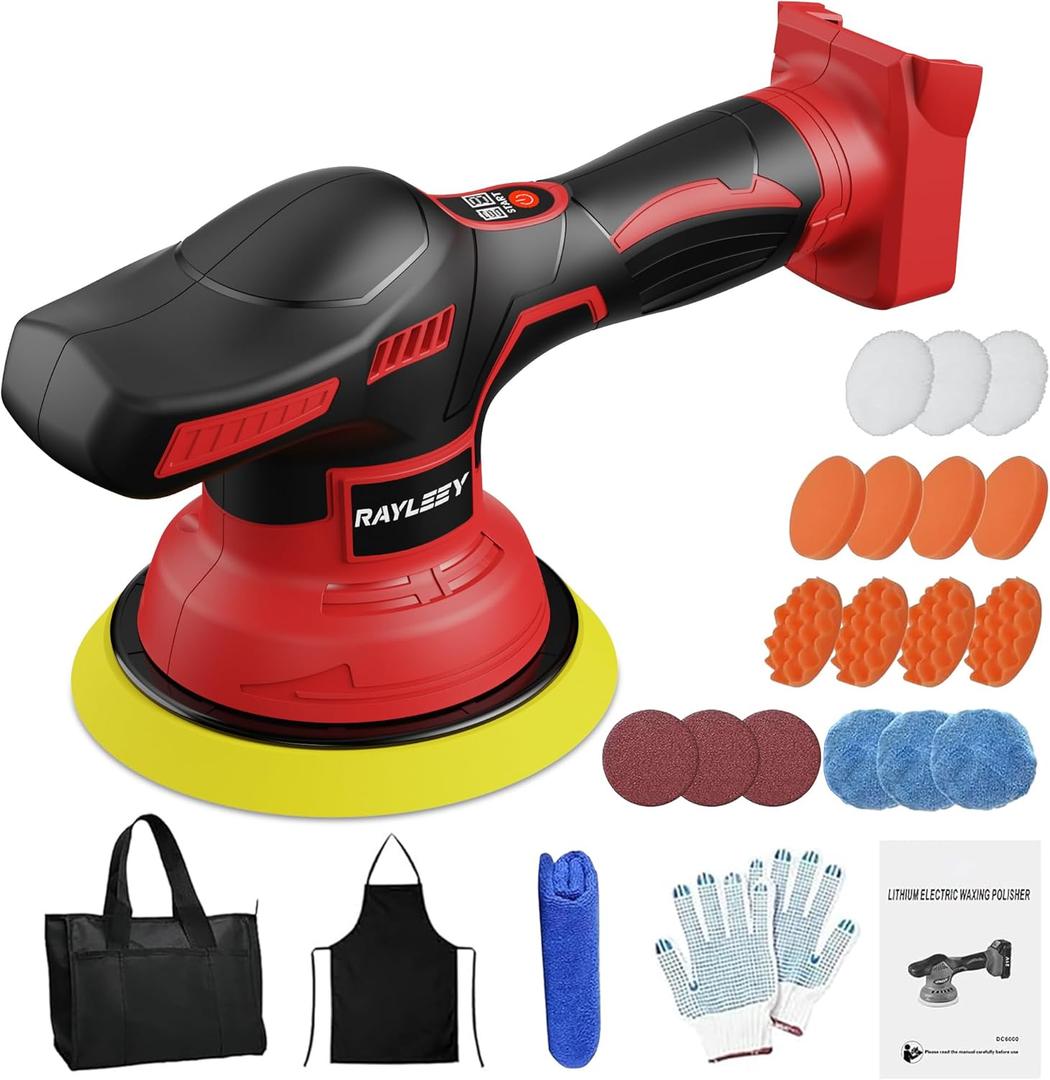 Cordless Buffer Polisher Kit For MILWAUKEE 18V LI-ION Battery.6-Inch Orbital Buffer Polisher with 8 Variable Speed with 25pcs Polishing Accessories, for Car Polishing/Waxing (Tool Only)