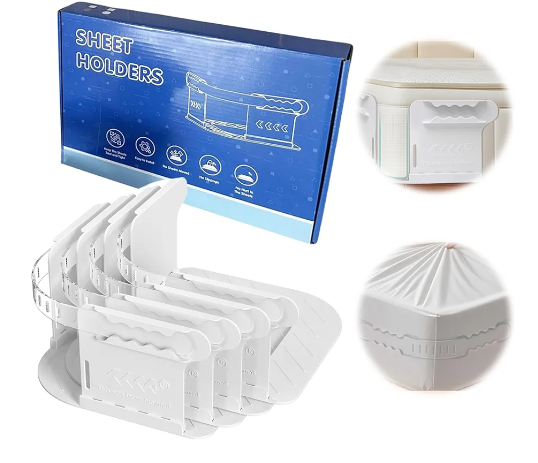 Lock Bed Sheet Holders with AntiSlip Pads for Corners, Secure Bed Sheets Firmly in Place, Heavy Duty Bed Sheet Holder Straps for No More Loose Sheets, Easy Installation for All Mattress Sizes (4Pcs)