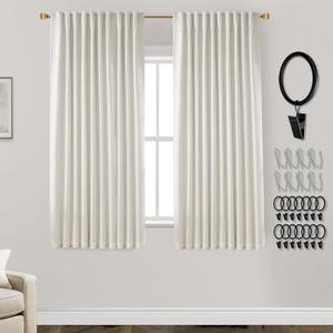 Blackout Curtains for Bedroom 63 Inch Length,Linen Back Tab Pleated Insulated Thermal Room Darkening Black Out Curtains Drapes 63 Inches Long 2 Panels Set for Living Room,Cream Ivory Off White
