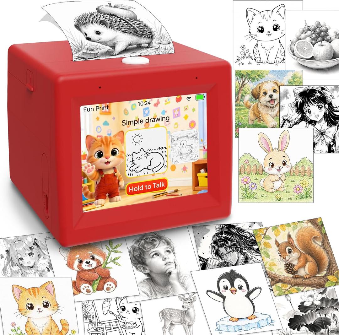 AI Mini Sticker Printer Toy for Kids - Interactive Voice Controlled Portable Thermal Inkless Sticker Maker Machine for DIY Arts and Crafts, 3 4 5 6 7 8 9 10 11 12 Year old Kid Christmas Birthday Gifts