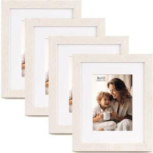 8x10 Picture Frame with Mat for 5x7, Set of 4 Distressed White 8 x 10 Frames Display on Tabletop or Wall Mounting (4 Pack,White)