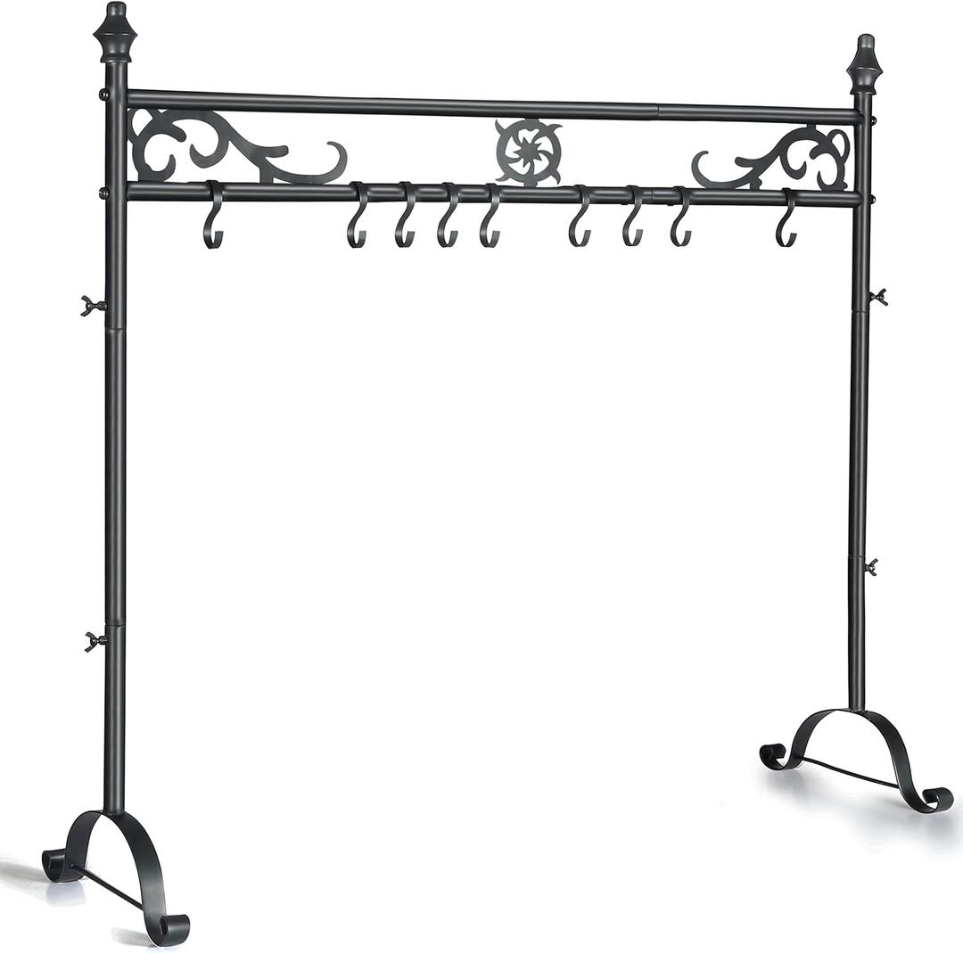 Senneny Christmas Stocking Holder Stand with 10 Hooks, Classic Metal Art Stocking Holder Stand Hangers - Easy Assembly and Stand, Black