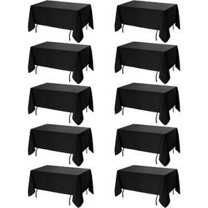 10-Pack Black Tablecloths for Rectangle Tables, 70 x 108 Inches, Stain-Resistant Polyester Fabric for 6 Foot Tables - Washable Table Covers for Weddings, Banquets, Birthday Parties, Events