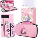 Unicorn Carrying Case Compatible with Nintendo Switch-Pink Portable Hard Shell Storage Bag and Protective Case Cover,Screen Protectors for Nintendo Switch,Switch Protection Accessories for Girls