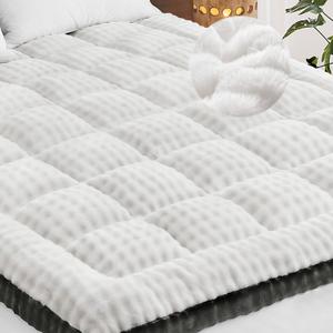 Cymula King Size Mattress Topper Fleece Bubble Mattress Pad for Back Pain Extra Thick Faux Fur Mattress Pillow Top with 8-21" Deep Pockets Mattress Cover, Washable, Comfort, White