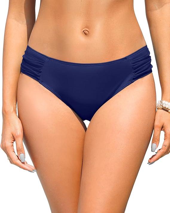 Zmart Women Low Rise Bikini Bottoms - Full Coverage Ruched Bathing Suit Swim Bottom Swimsuits Swimwear M