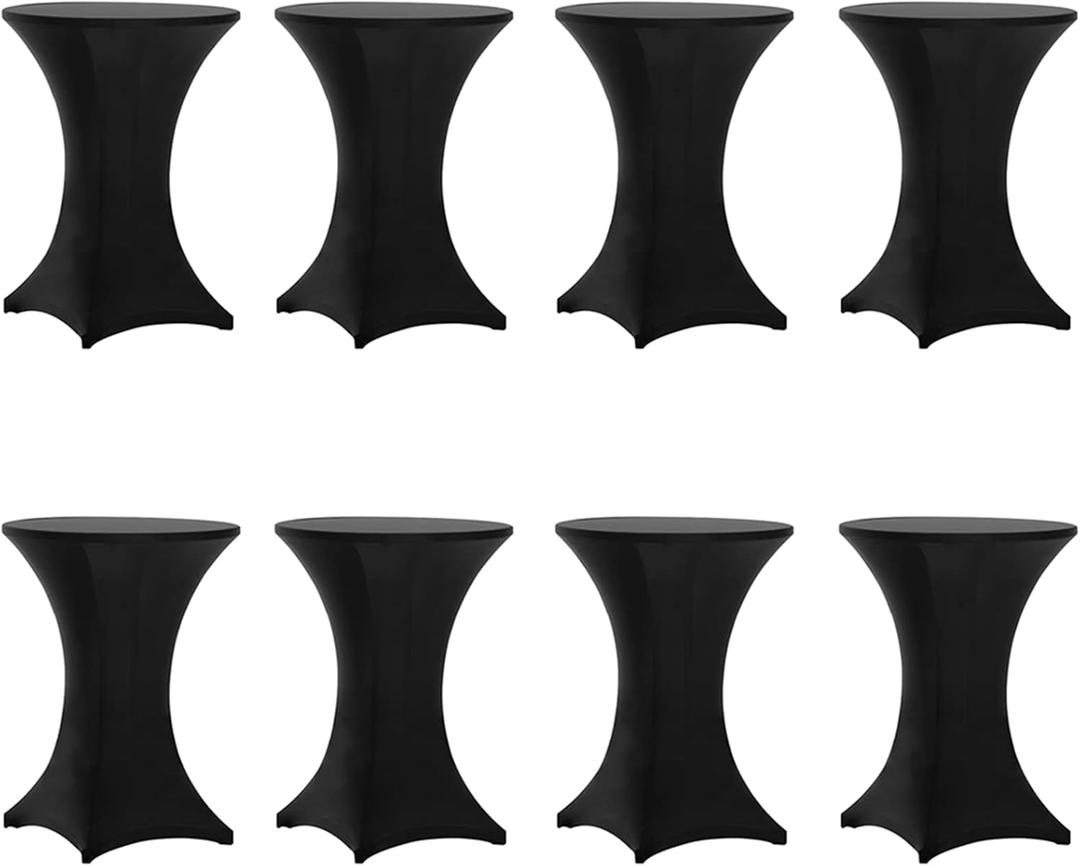 Tina's 8 Pack 32x43 Inch Highboy Spandex Cocktail Table Covers Black, Fitted Stretch Cocktail Tablecloth for Round Tables (8PC 32X43 Black) (8pc Black)