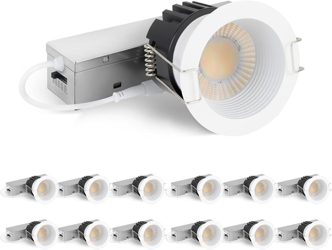 Adetu 2 Inch 5CCT Anti-Glare LED Downlight with Junction Box, 2700K/3000K/4000K/5000K Selectable, CRI90+, 8W COB, 840LM, IP65 Waterproof, Dimmable-ETL and Energy Star Certified (White,12 Pack)