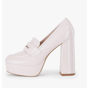 Womens Platform Heels Loafers Chunky High Heel Closed Toe Patent Leather Shoes Penny Loafer Business Dress Work Pumps, Size 8