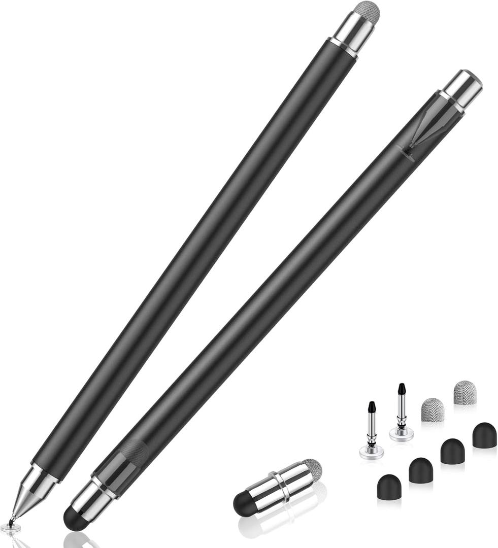 Stylus Pen for Touchscreen, 3 in 1 Magnetic Stylus Pens 2Pcs High Sensitivity & Precision Stylus Pencil for Apple iPad iPhone Sumsung Fire HD Tablets All Universal Touchscreen Devices (Black/Black)