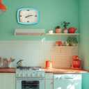 2 Pcs Retro Wall Clock ModernMid Century Decoration Silent Non Ticking Blue Orange 10 Inch Rectangular Retro Clock Battery Operated Vintage Wall Art for Living Room Office Kitchen Bedroom