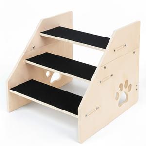 Dog Stairs, Wooden 3-Step Dog Ramp for Small Medium Older Cat, Puppy Essentials Pet Step Ladder for High Bed Couch Car