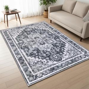 Muddy Mat Onyx 6ft x 9ft Washable Muddy Carpet for Living Room, Bedroom & Dining Room Modern Soft Low Pile Non Slip Carpet Pet Friendly Waterproof Foldable Area Rugs for Home