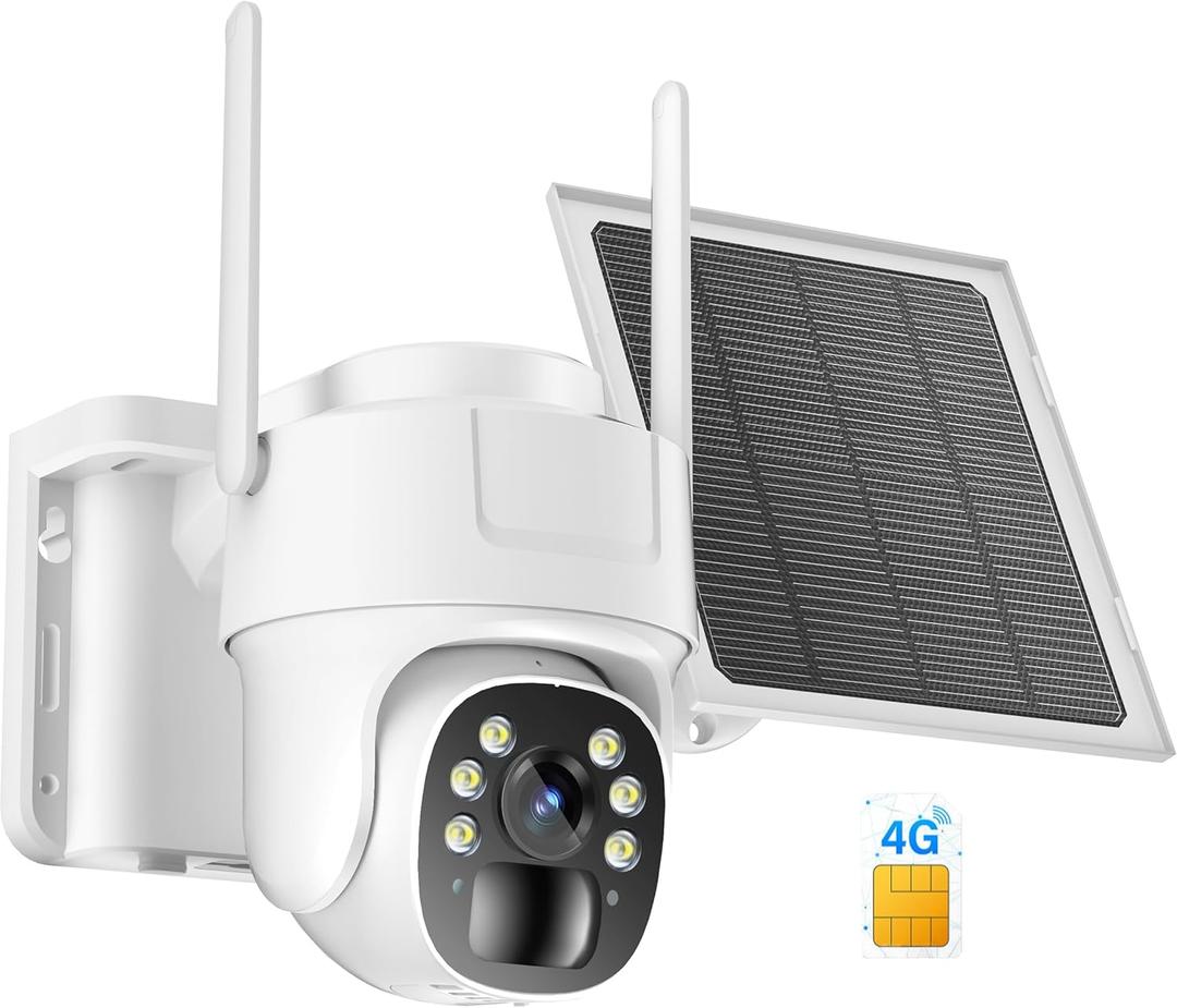KKB 4G LTE Cellular Solar Security Cameras Wireless Outdoor, No WiFi Security Camera Built-in SIM Card, Unlimited Data, 2K HD Cam Color Night Vision, 355 Live View, PIR Motion Sensor, 2-Way Audio