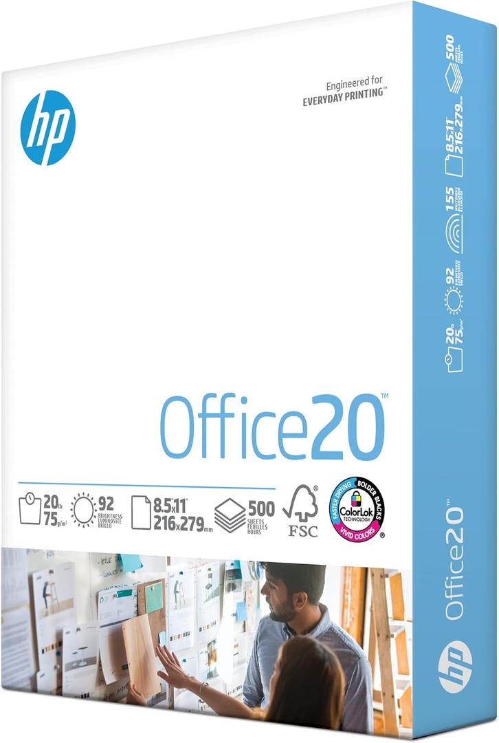 HP Printer Paper | 8.5 x 11 Paper | Office 20 lb | 1 Ream - 500 Sheets | 92 Bright | Made in USA - FSC Certified | 172160R, 2 pack