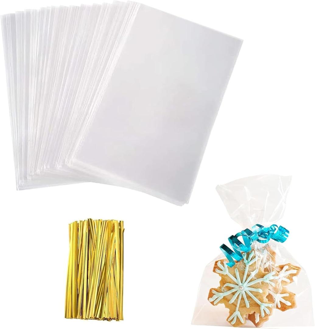 Cellophane Treat Bags, Small Cellophane Bags With Twist Ties,100 Pcs