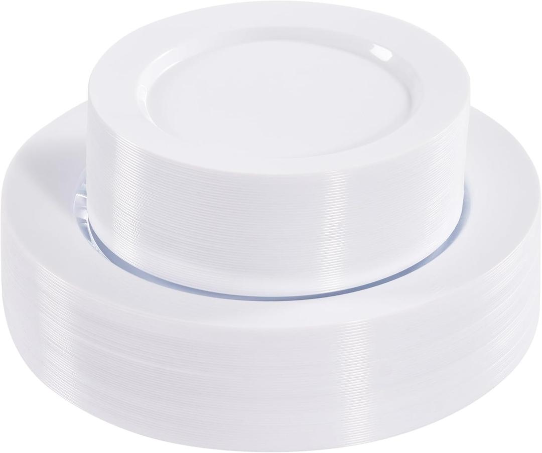 Fijinhom 100PCS White Disposable Plates for 50 Guests Including 50PCS 10" Dinner Plates & 50PCS 7" Dessert Plates, White