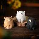 3 Pcs Miniature Bear Statues Funny Wooden Bear Figurines Safari Decor Woodland Animal Decor Rustic Wooden Animal Figurines for Bedroom Playroom Gift(1.2 x 1.4 Inch)