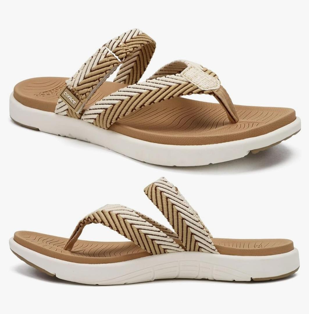 COFACE Womens Trendy Orthotic Flip Flops Lightweight Yoga Mat Thick Cushion Walking Thong Sandals Adjustable Slip On Slippers With Comfortable Plantar Fasciitis Arch Support (7)