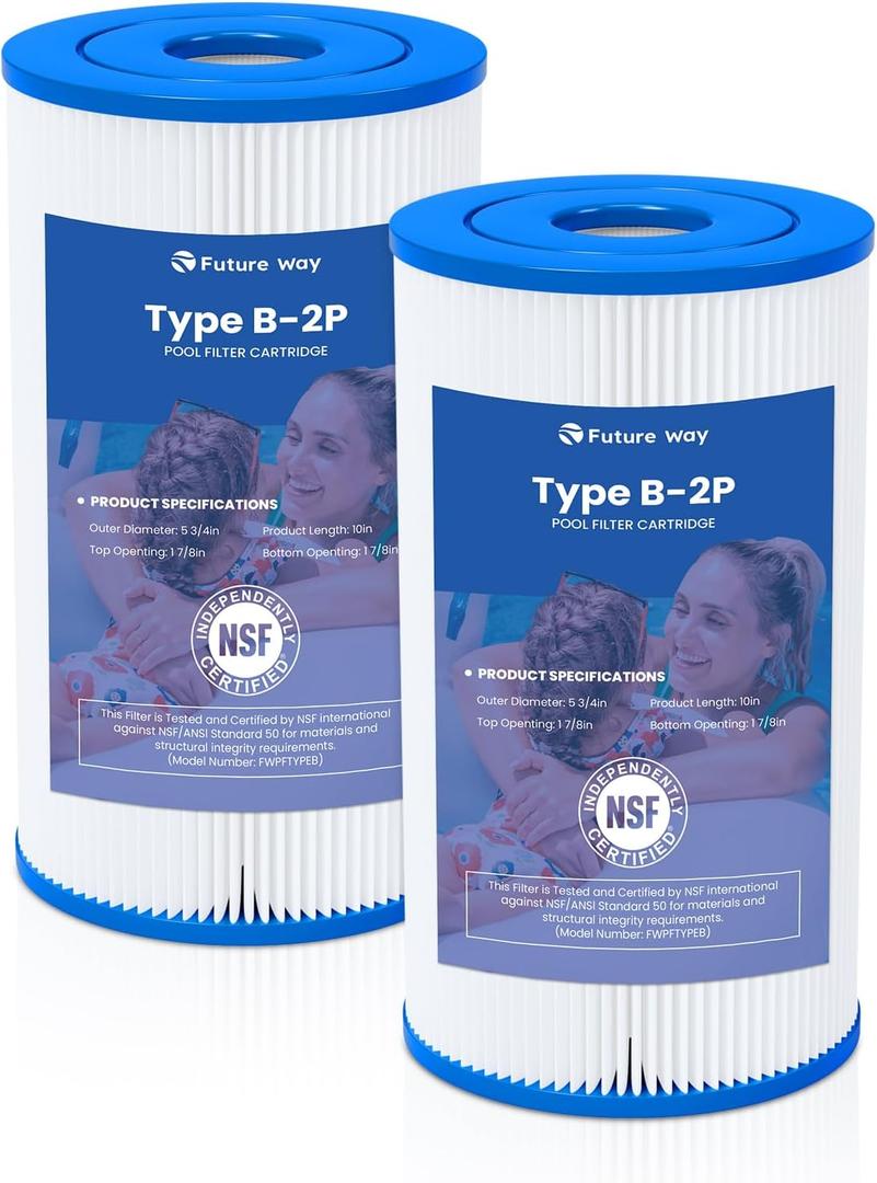 Future Way 2 Pack Type B Pool Filter Cartridge Replacement for Intex 29005E & 2500 GPH Pump, Fits Easy Set Above Ground Pools