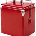 Retro Cooler 14 Quart - Portable Metal Vintage Ice Chest with Bottle Opener, Waterproof Stainless Steel Cooler, Outdoor Ice Bucket for Camping, Picnic, Beach, BBQ, Tailgating & Fishing