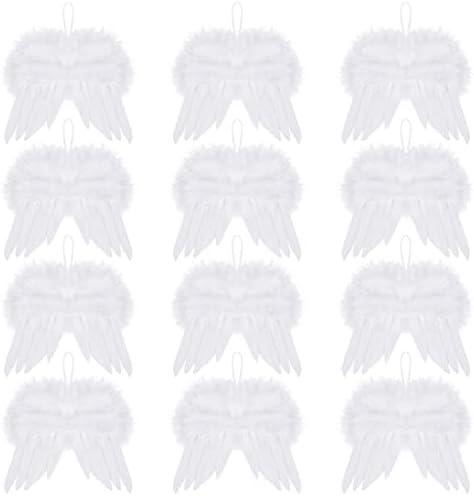 Lystaii 12pcs Angel Feather Wings Ornament for Crafts Mini Angel Wings Christmas Tree Decor Hanging Vintage Chic Pendant for Xmas Holiday Party Decorations DIY Gifts Wedding (6.3 x 5.5 Inch, White)