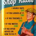 LANOLU Mechanic Hourly Rate Sign, Funny Man Cave Gifts for Garage, Shop Signs For Workshop, Funny Garage Signs for Men, Metal Signs Vintage 12x8", Set of 2