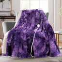 MAXEVE Electric Heated Throw Rabbit Faux Fur Blanket with 6 Heating Levels & 4H Auto Off, Fast Heating Warm Cozy Sherpa Washable Electric Blanket with Over-Heat Protection, ETL Certification, Purple (Throw-50" x 62", Purple)