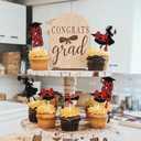 24PCS Congrats 2026 Cupcake Toppers, Class of 2026, Congratulations Girl, Senior High School College Girls Graduation Party Decorations Black & Red Glitter