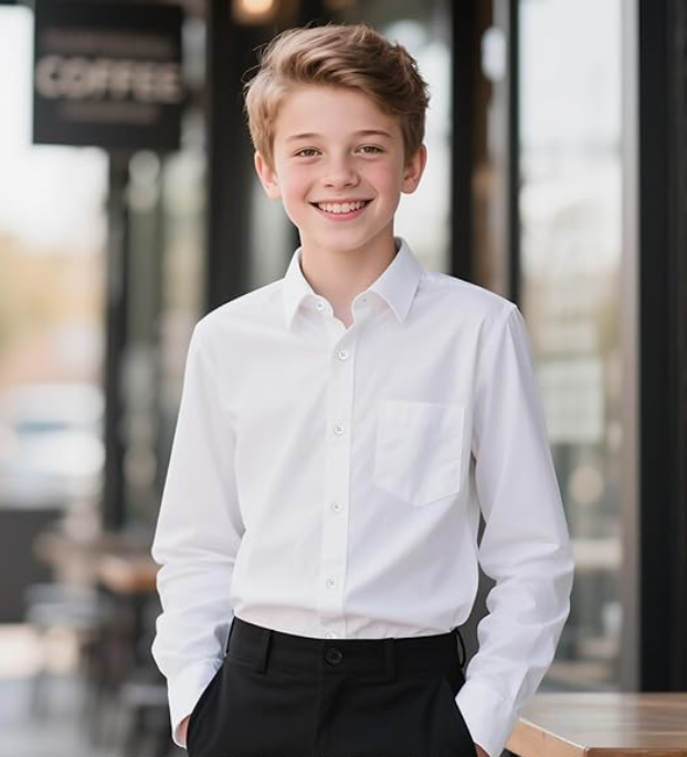 Marvelous World White Long Sleeve Cuffs Dress Shirt Boys Size 14H