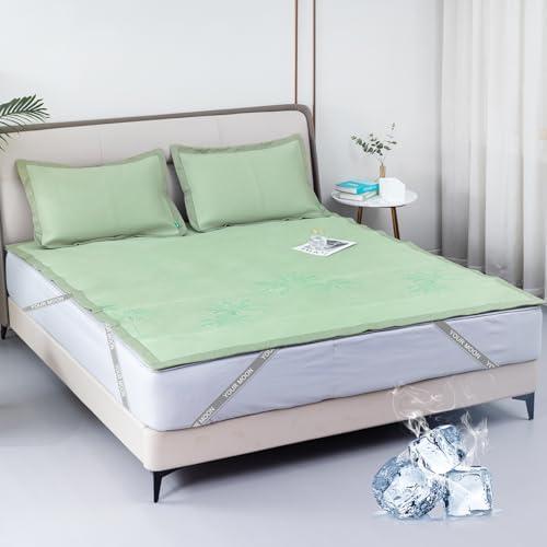 YOUR MOON Queen Size Cooling Mattress Pad for Hot Sleepers - Soft, Breathable, Noiseless Bed Pad Cover with Fitted Deep Pocket (8-16 Inches) - Enhanced Cooling Technology for Restful Sleep, Green