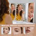 deweisn Floor Mount Tri-Fold Lighted Vanity Mirror with 21 LED Lights, Touch Screen and 3X/2X/1X Magnification, Two Power Supply Modes Make Up Mirror,Travel Mirror