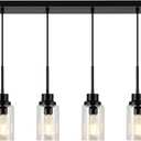 6 Lights Island Lights for Kitchen Modern Industrial Black Linear Chandeliers with Clear Glass Shade for Dining Room Kitchen Long Finish Ceiling Lighting Fixtures