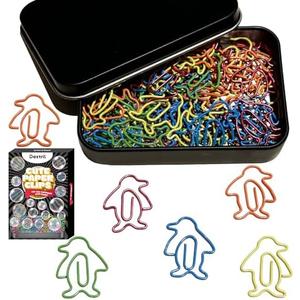 Daxtril Cute Paper Clips, 60PCS Penguin Shaped Paper Clips Animal Bookmarks Clips, Assorted Colors, Fun Office Gifts for Women Men Coworkers Teachers Students Girls Boys Graduation Gifts Father Day