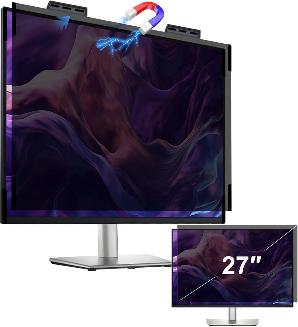 2 Pack 27 Inch 16:9 Magnetic Privacy Screen Filter, Removable Anti-Spy Anti-Scratch Anti-Glare Blue Light Security Screen Protector for Desktop Monitor