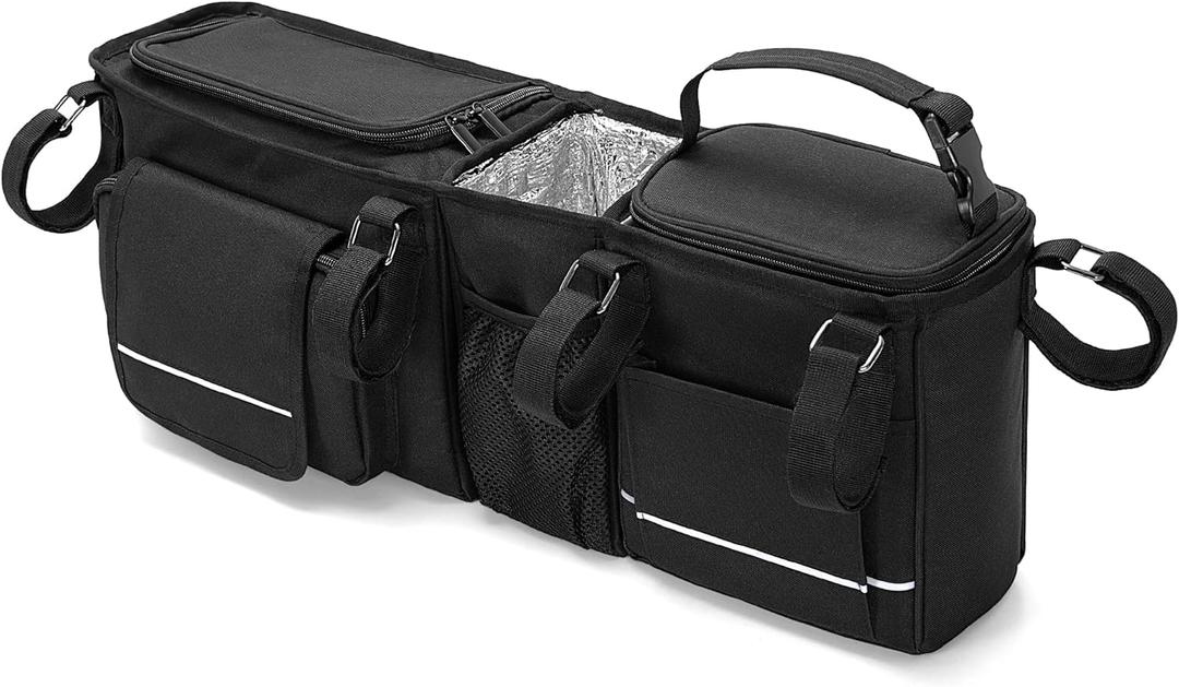 Double Stroller Organizer Compatible with BOB Duallie & Compatible with Baby Jogger City Mini GT2 Stroller, Double Stroller Parent Console with Detachable Cooler & Cup Holder, Patent Pending
