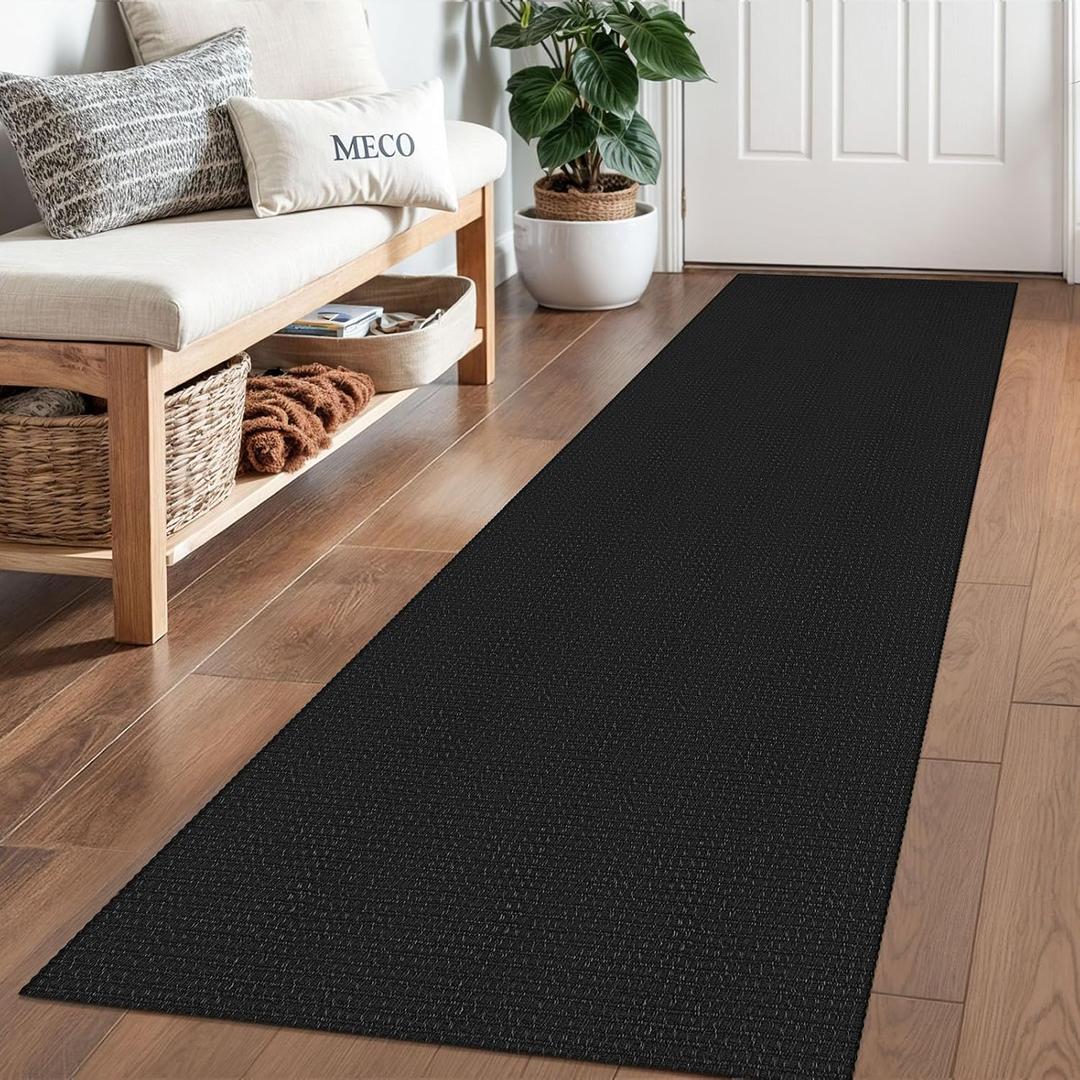 Braided Runner Rug 2x6 Ft Washable Runners for Hallways Non Slip Rubber Backed Kitchen Runners Cotton Entryway Runner Indoor, Woven Floor Carpet for Hall Kitchen Bedroom, Black/Grey