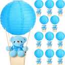 Baquler 12 Sets Baby Shower Hot Air Balloon Table Centerpieces DIY Paper Lanterns Stuffed Plush Bear Wooden Baskets for Wedding Birthday Gender Reveal (Blue,Solid Style)