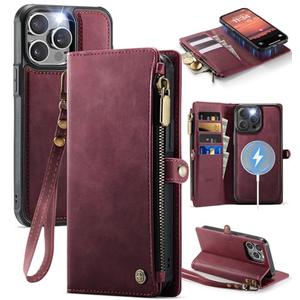 ZipFoldy Magnetic Wallet Case for iPhone 14 Pro Max Compatible with Magsafe for Women, RFID Blocking Zipper & Strap & Card Holder Detachable Cover for iPhone 14 Pro Max Case with Wallet, Burgundy