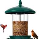 Metal Bird Feeder for Outdoors Hanging,3.0LB Seed Feeder,Easy to Fill & Clean,360 Feeding,Chew Proof Weatherproof Roof for Gardens and Wild Birds,Green
