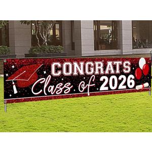 Large Congrats Class of 2026 Banner Red Backdrop Graduation 2026 Yard Sign for Graduation Party Supplies Graduation Decorations 2026(Red)