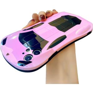 BONICI Men Women Creative Cool 3D Steric Sport Car Race Car Phone Case, Soft TPU Silicone Rubber Phone Cover Compatible with iPhone 17 Pro Max, Full Body Protection -Pink