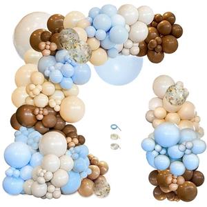 iLaFm 148pcs Brown Coffee Blue Balloons Garland Arch Kit, Boho Tan Teddy Bear We Can Bearly Wait Shower Gender Reveal Birthday Wedding Party Supplies Decorations