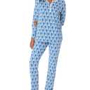 HMPEAIIY Womens Henley Pajamas Set 2 Piece Long Sleeve Monkey Print Lounge Sets Preppy Sleepwear Pjs for Bridal Party, Holiday & Travel Outfit(Blue, Small) (S)