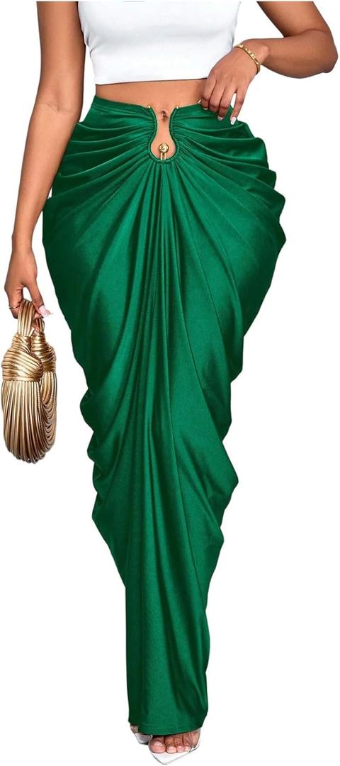 WDIRARA Women's Ruched Bodycon Maxi Skirt Cocktail Party High Waisted Long Fishtail Skirts Large