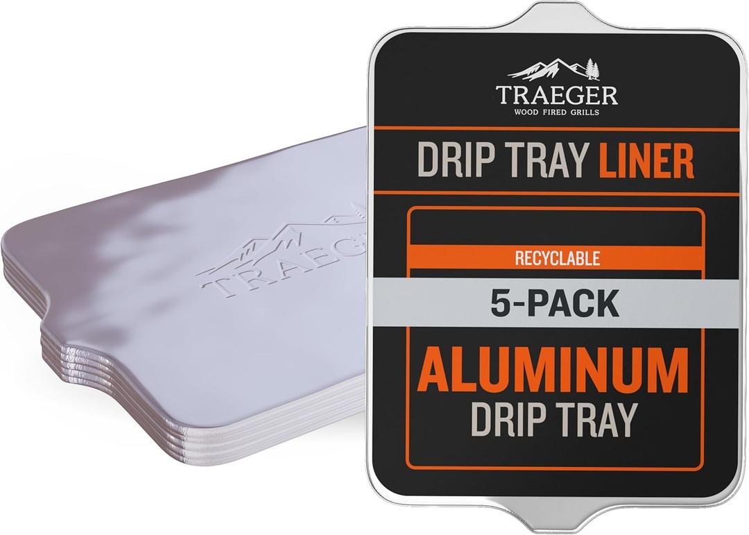 Traeger Grills BAC507 5-Pack Aluminum Drip Tray Liners  Disposable, Heat-Resistant Grill Accessory, Fits Pro 575, Pro 22, Elite 22, 22in x 15.5in