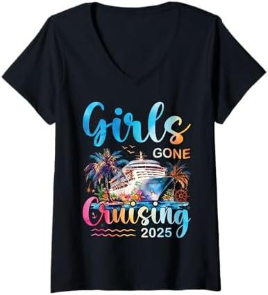 Womens Girls Gone Cruising 2025 Girl Cruise Ship Vacation Trip V-Neck T-Shirt, XL