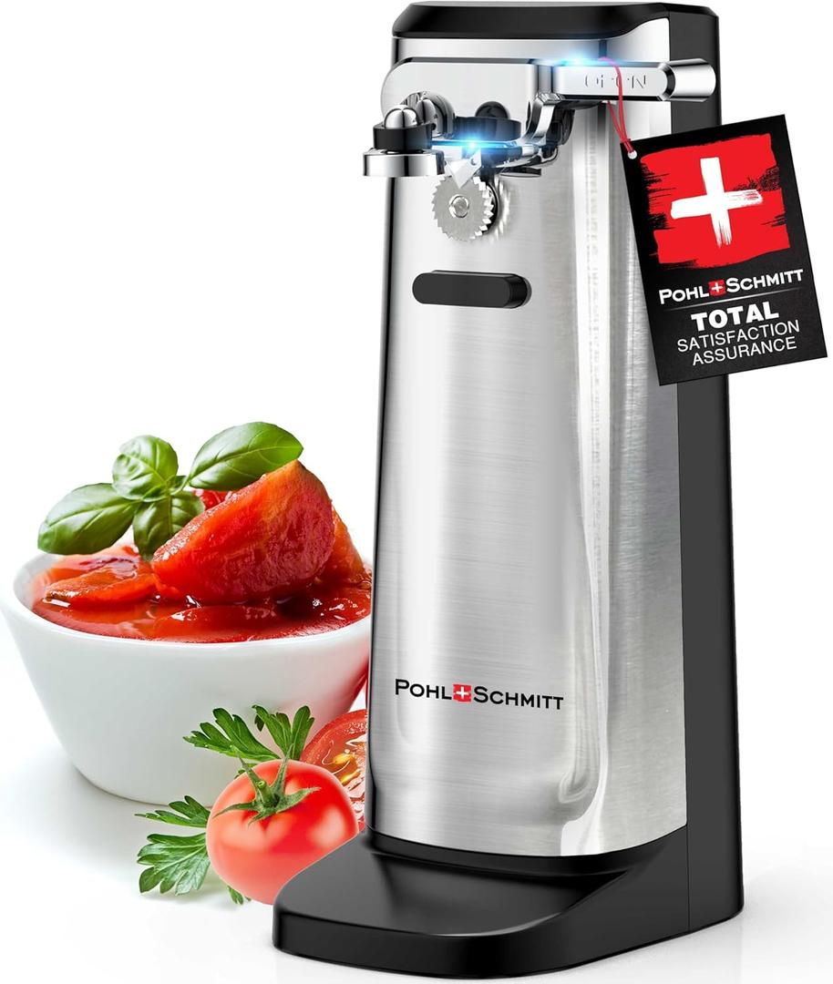 POHL SCHMITT 3 in 1 Electric Can Opener Smooth Edge with Knife Sharpener and Bottle Opener - Easy Push Down Lever - All Standard-Size & Pop-Top Cans, Durable Stainless Steel & ABS, Kitchen Accessories